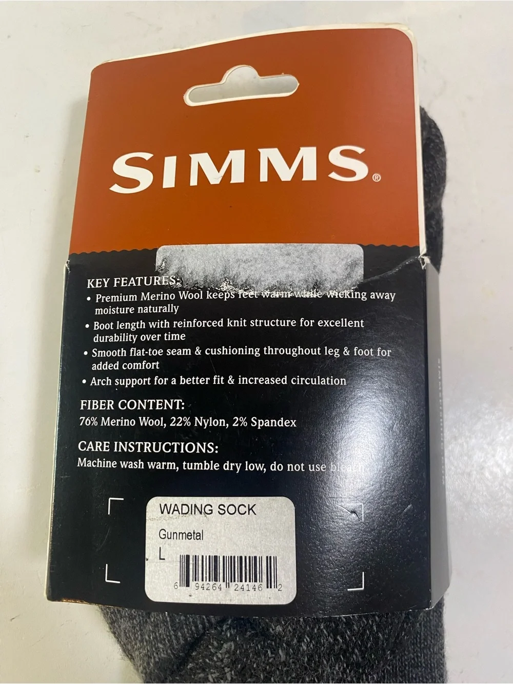New Simms Fishing Products Charcoal Gray Wool Wading Socks Size L